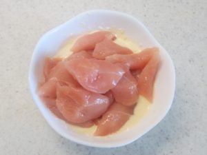 天ぷら液と鶏ささみ肉