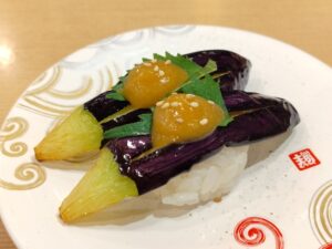 揚げなす味噌（しゃりハーフ、回転寿司トリトン）